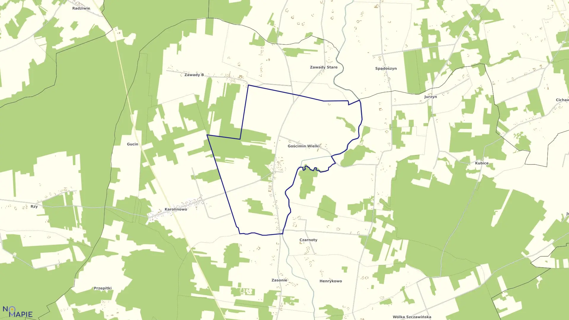 Mapa obrębu GOŚCIMIN WIELKI w gminie Nowe Miasto