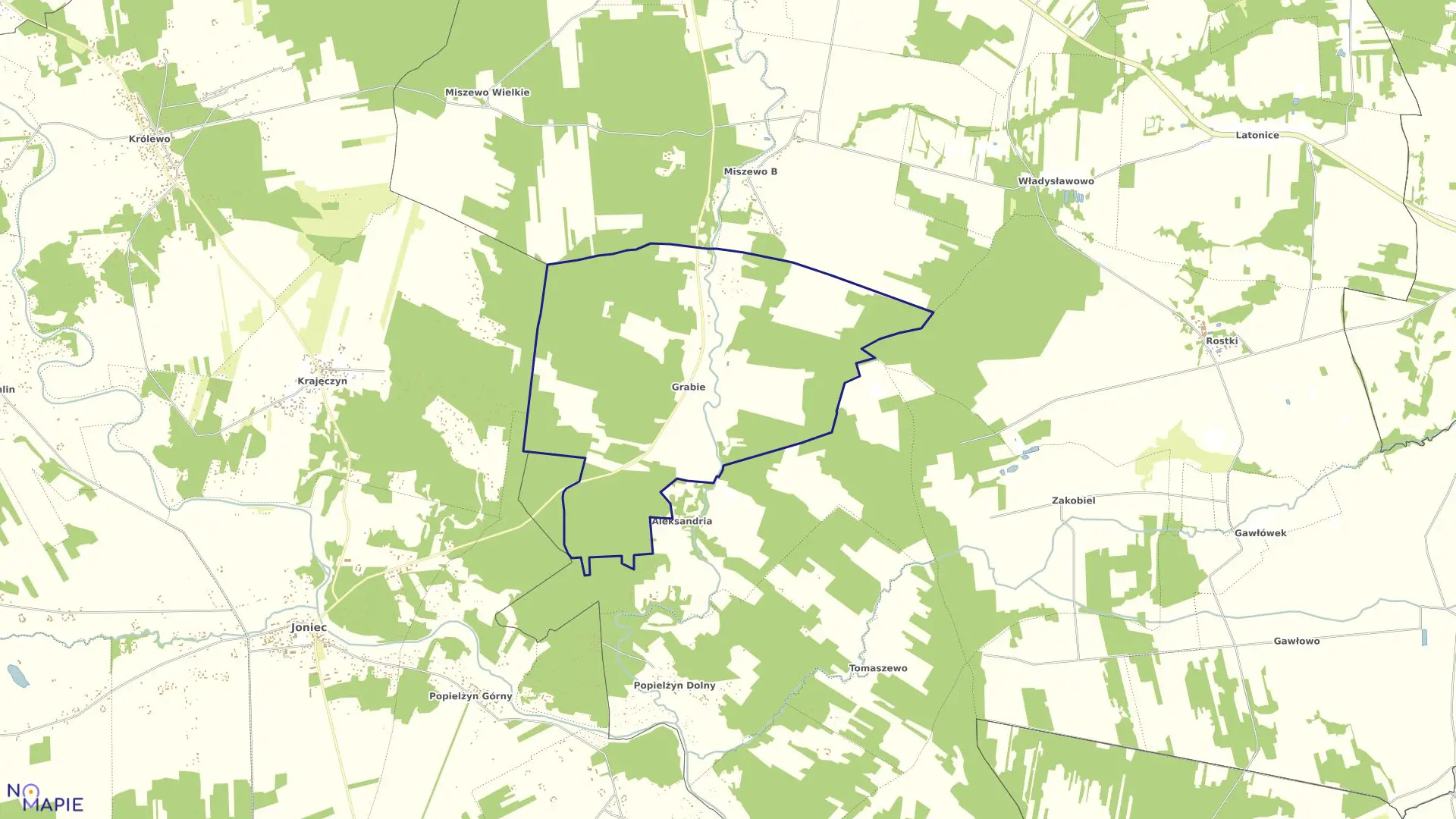 Mapa obrębu GRABIE w gminie Nowe Miasto