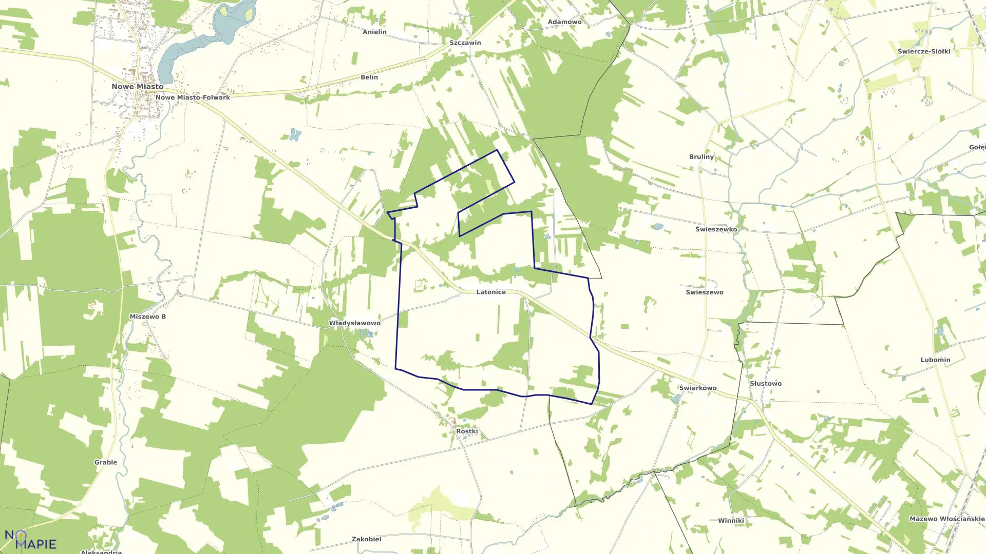 Mapa obrębu LATONICE w gminie Nowe Miasto