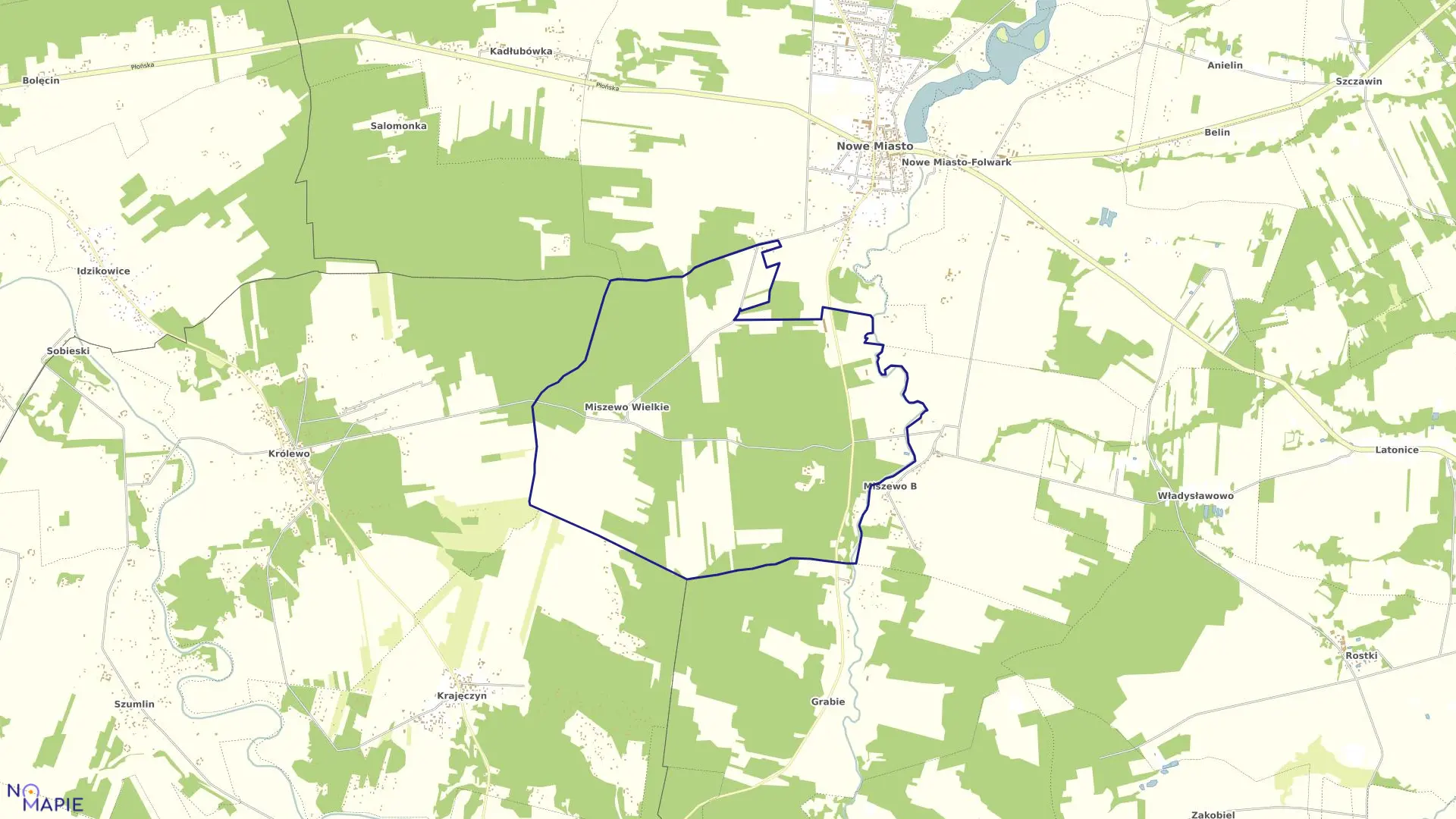 Mapa obrębu MISZEWO WIELKIE w gminie Nowe Miasto