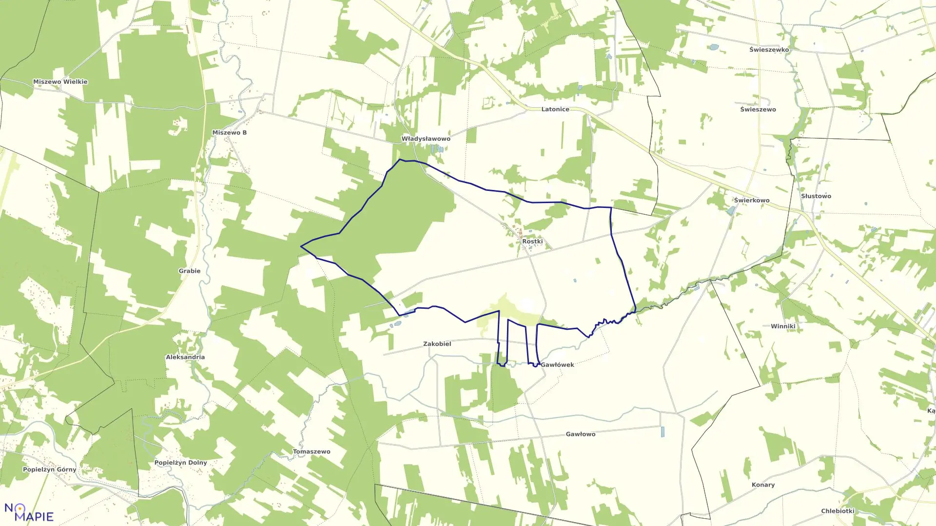 Mapa obrębu ROSTKI w gminie Nowe Miasto