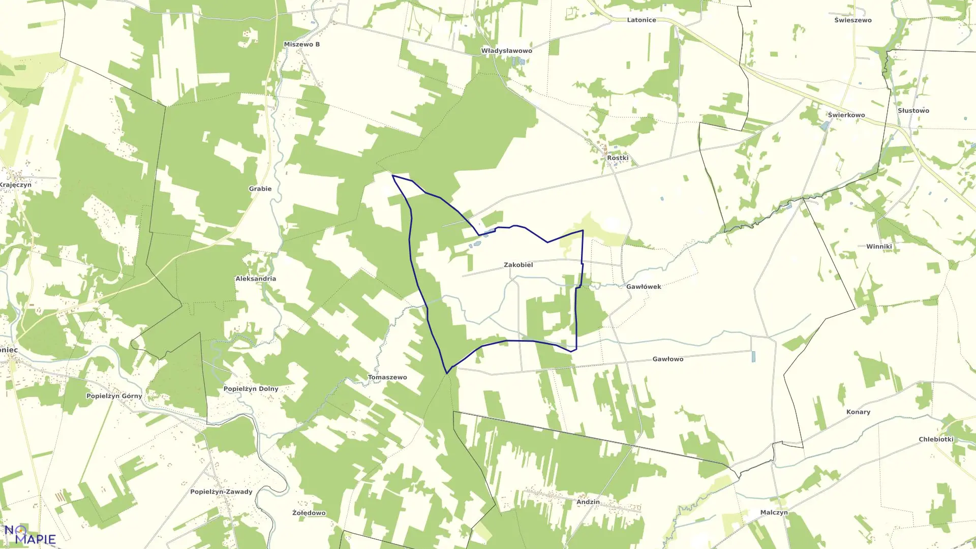 Mapa obrębu ZAKOBIEL w gminie Nowe Miasto