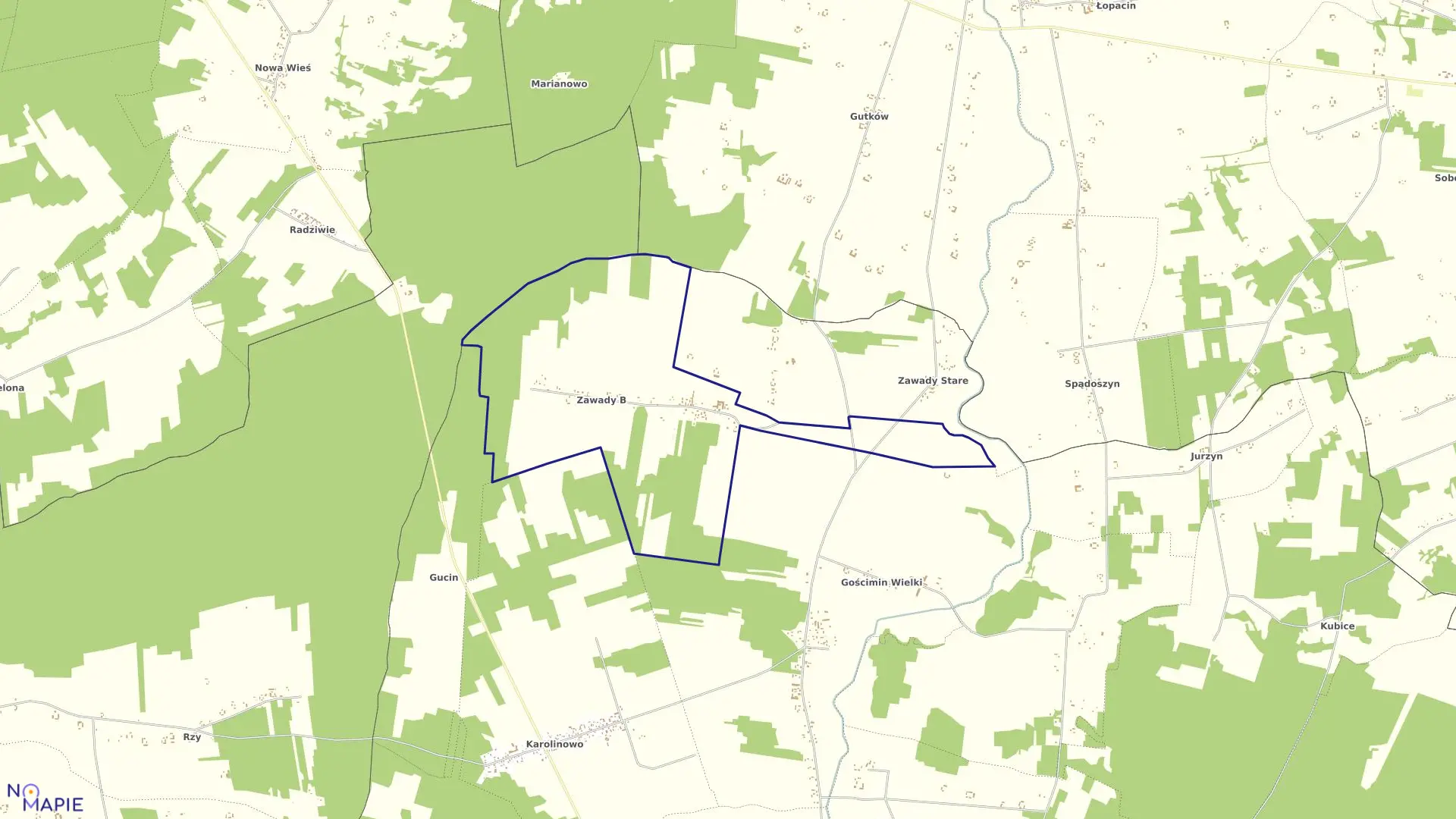 Mapa obrębu ZAWADY B w gminie Nowe Miasto