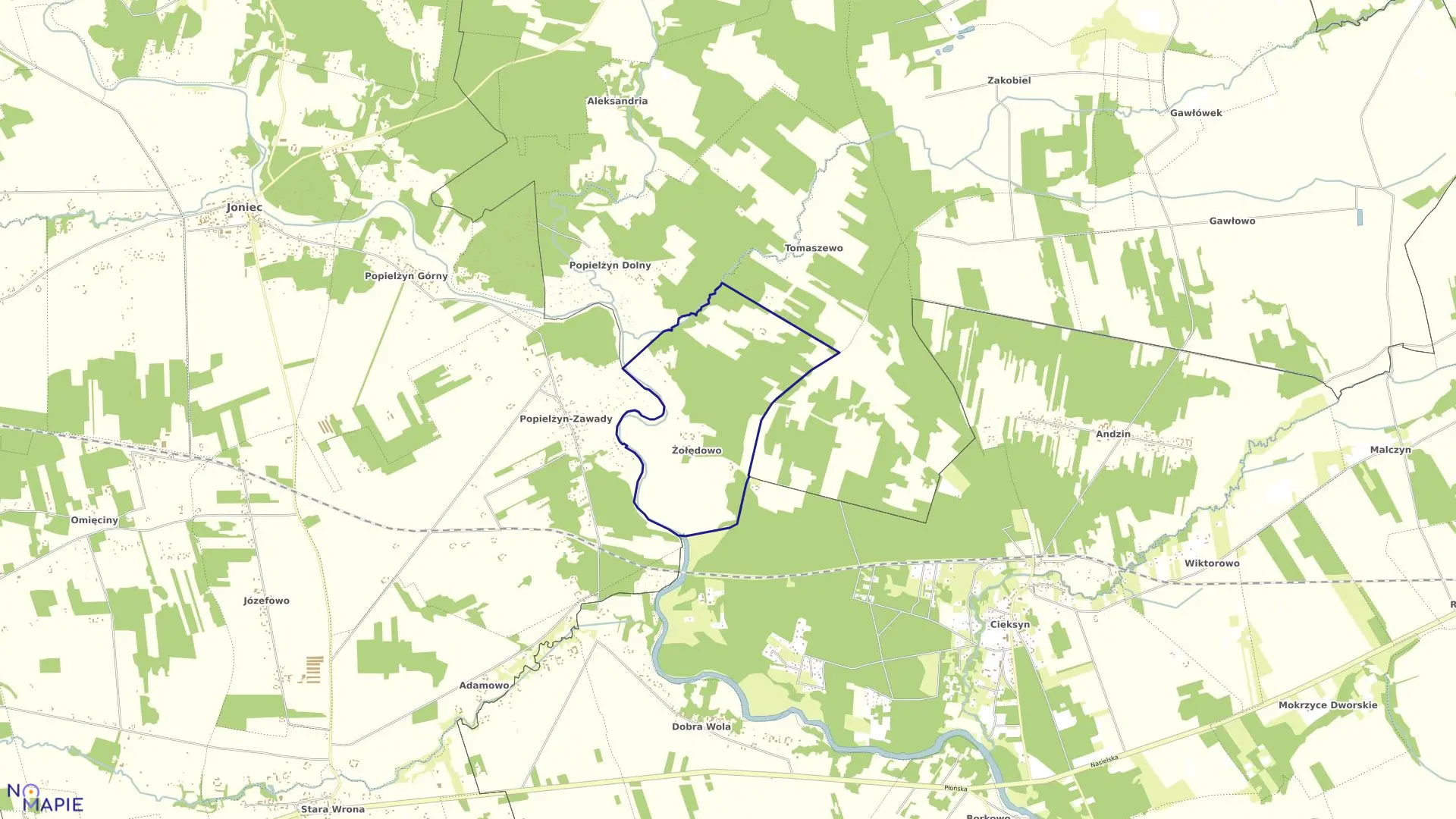 Mapa obrębu ŻOŁĘDOWO w gminie Nowe Miasto